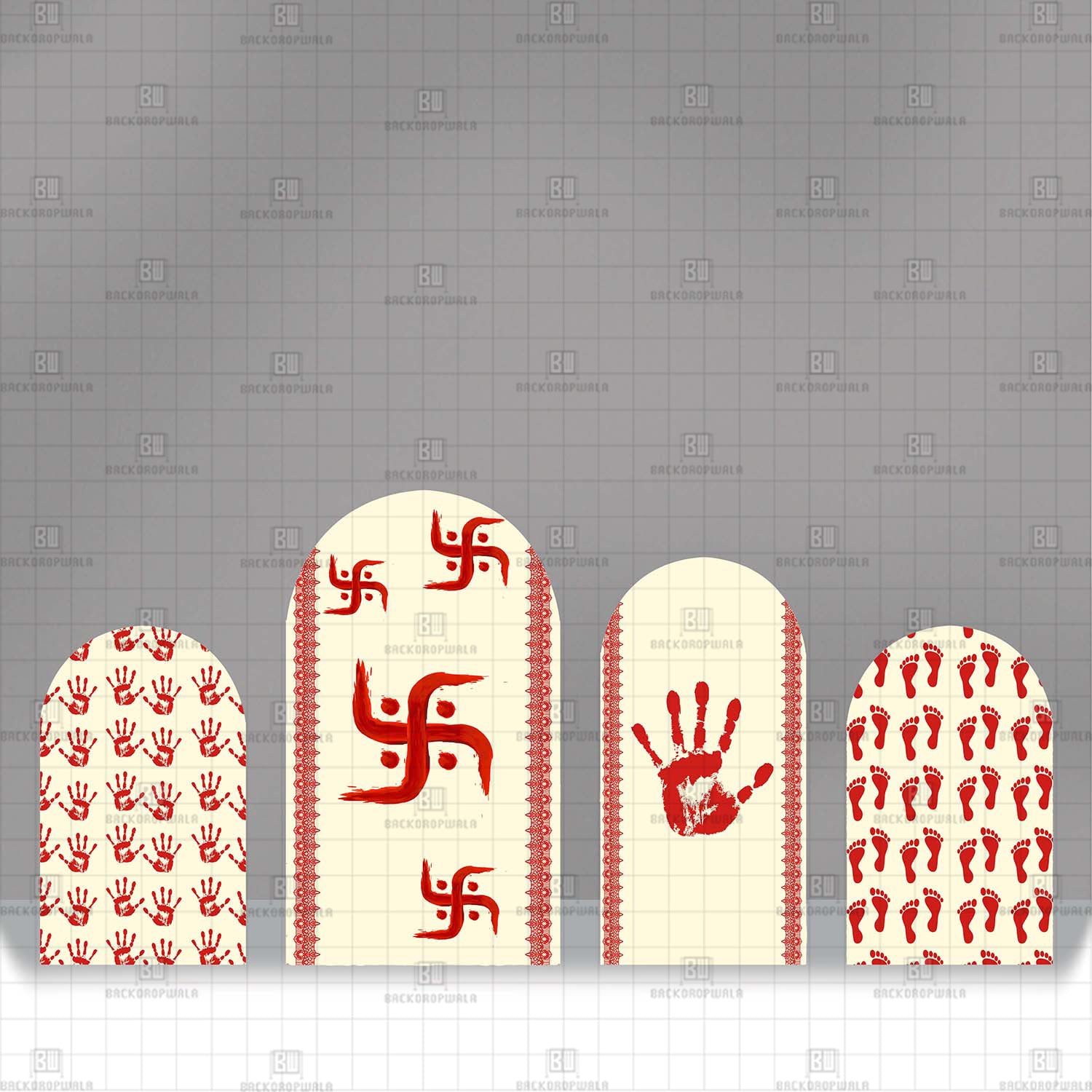 Red Swastika & Paglya Theme Printed Event Backdrop