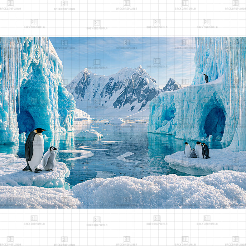 Iceland Penguins Printed Baby Backdrop