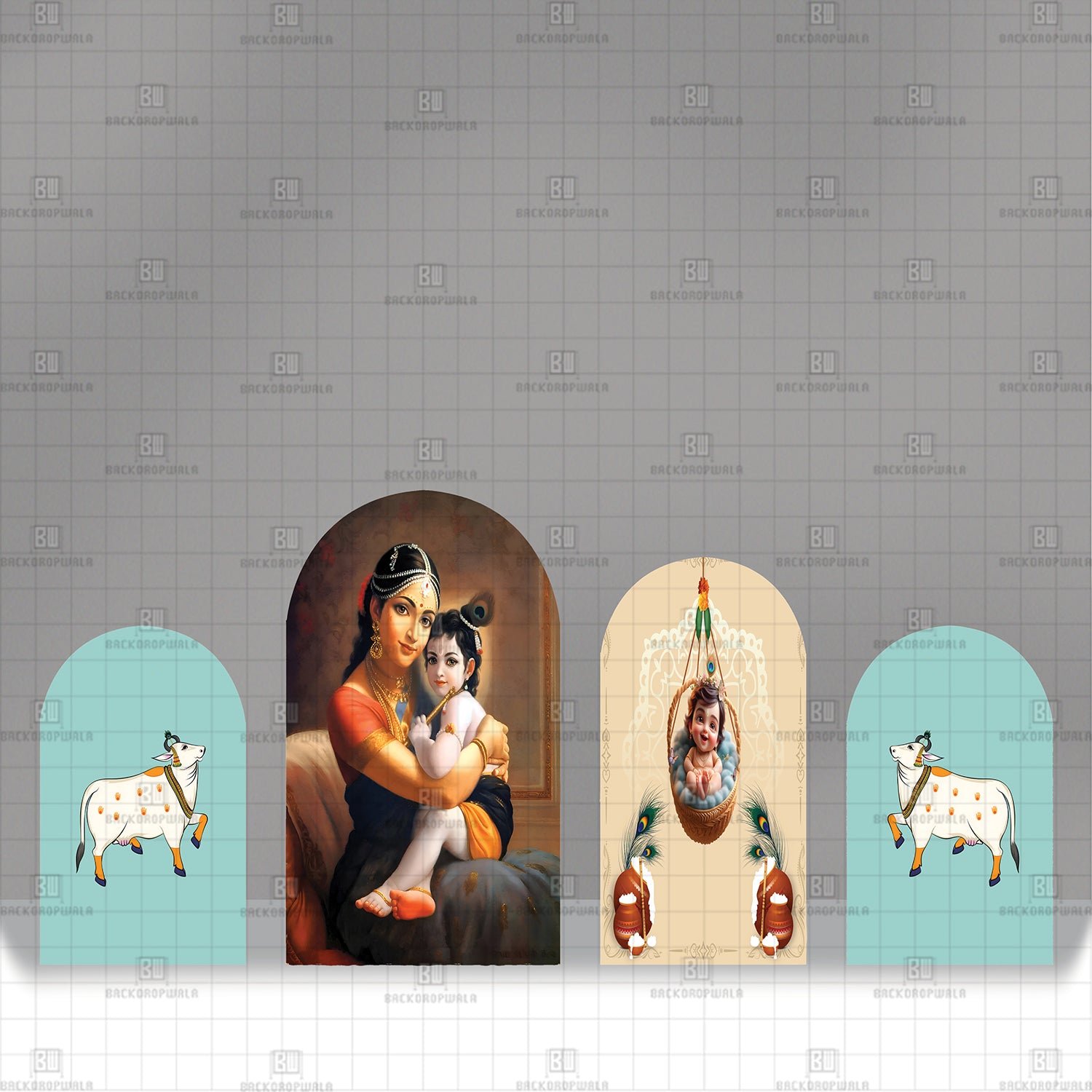 Yashoda's Eternal Blessing to Krishna Theme Printed Event Backdrop