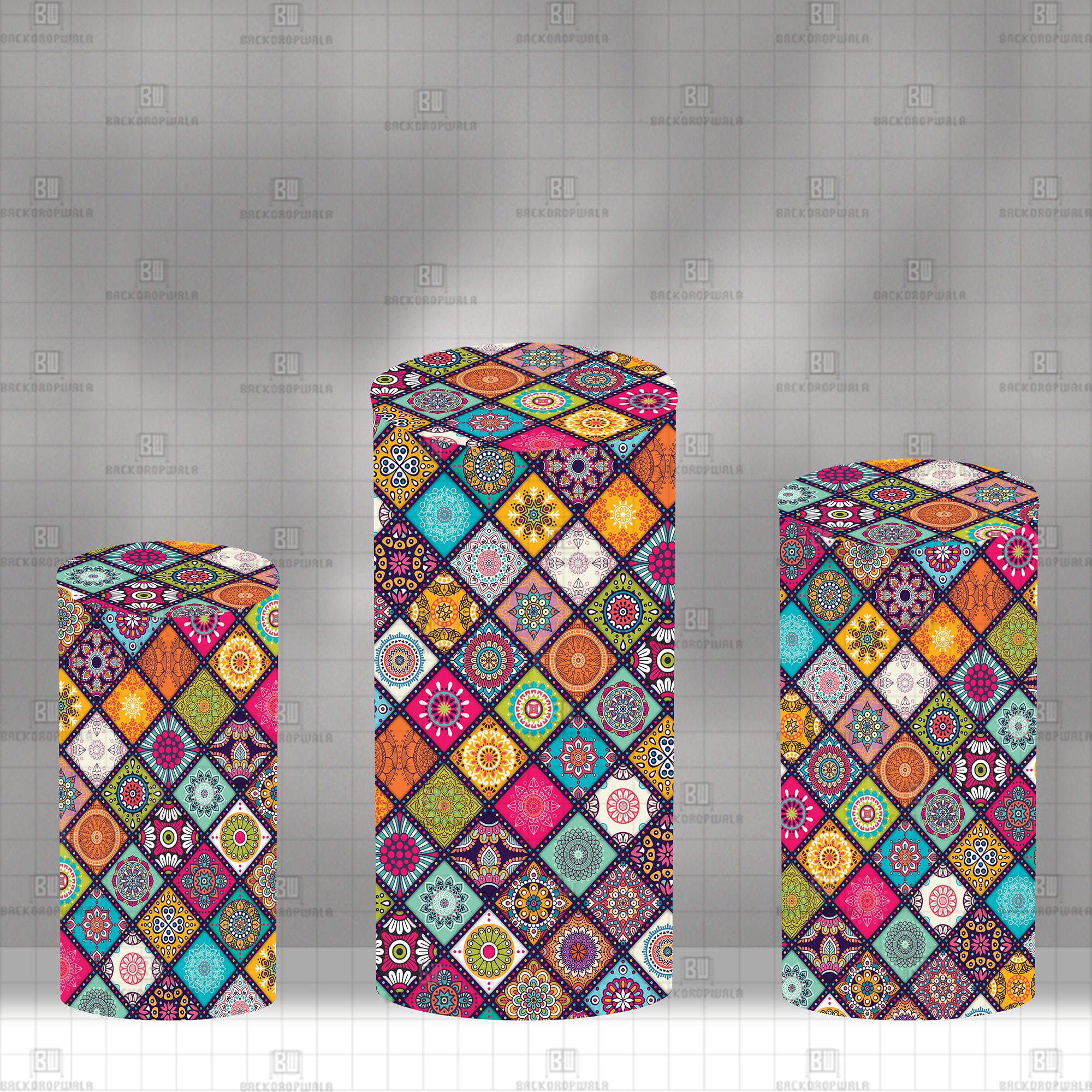 Radiant Rangoli Diamonds Theme Drum Cover Backdrop