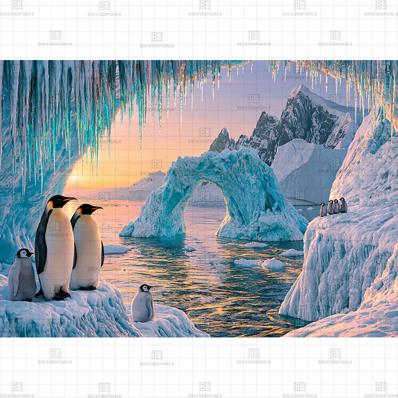 Ocean Ice Penguins Printed Baby Backdrop