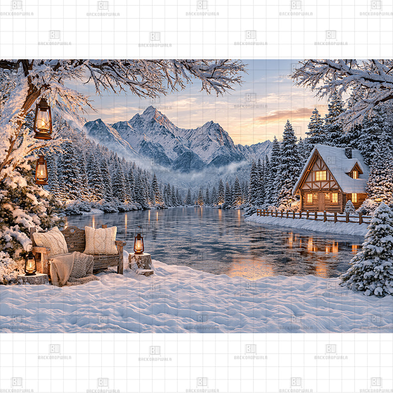 Riverside Ice House Setup Printed Baby Backdrop