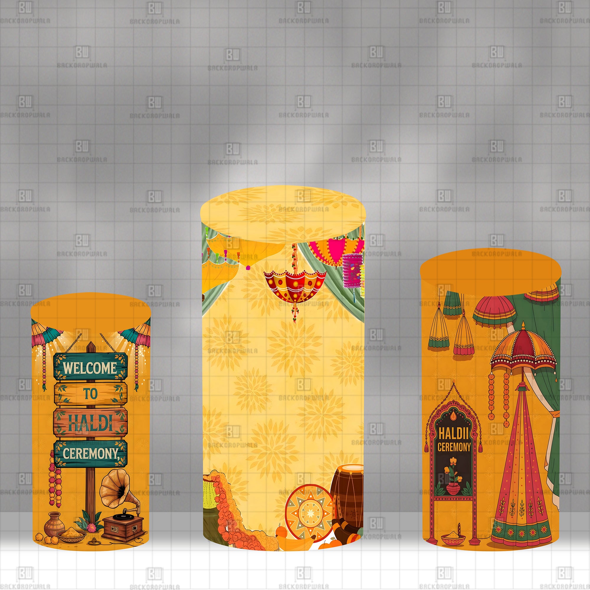 Welcome to the Haldi Theme Drum Cover Backdrop
