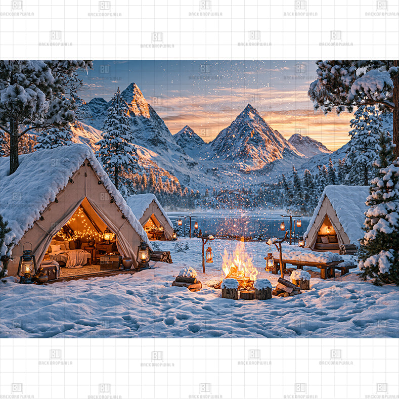 Snowflake Igloo Scene Printed Baby Backdrop
