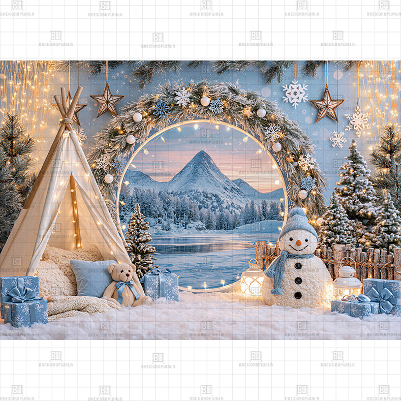 Teddy's Cabin Reindeer Printed Baby Backdrop