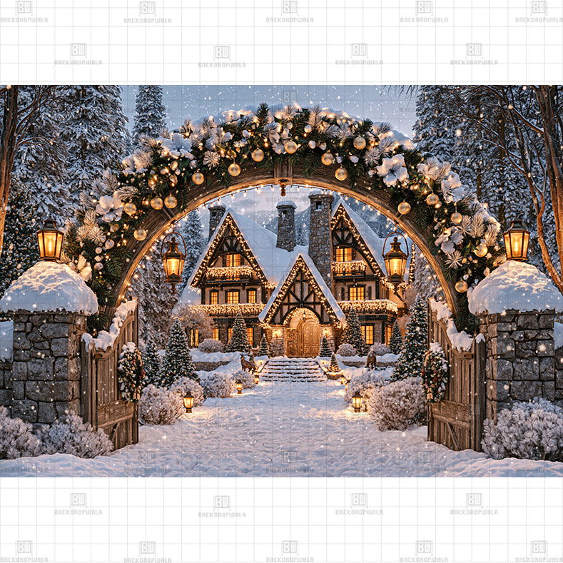 Winter Chalet Gate Printed Baby Backdrop