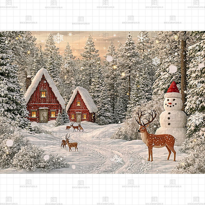 Frosty Village Deer Trail Printed Baby Backdrop