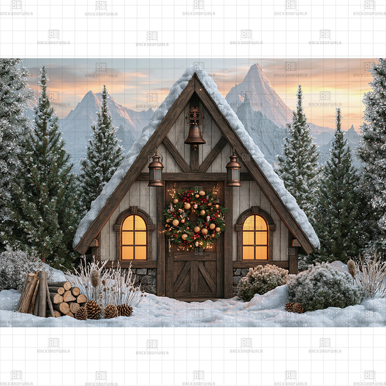 Sunset Alpine Cottage Printed Baby Backdrop