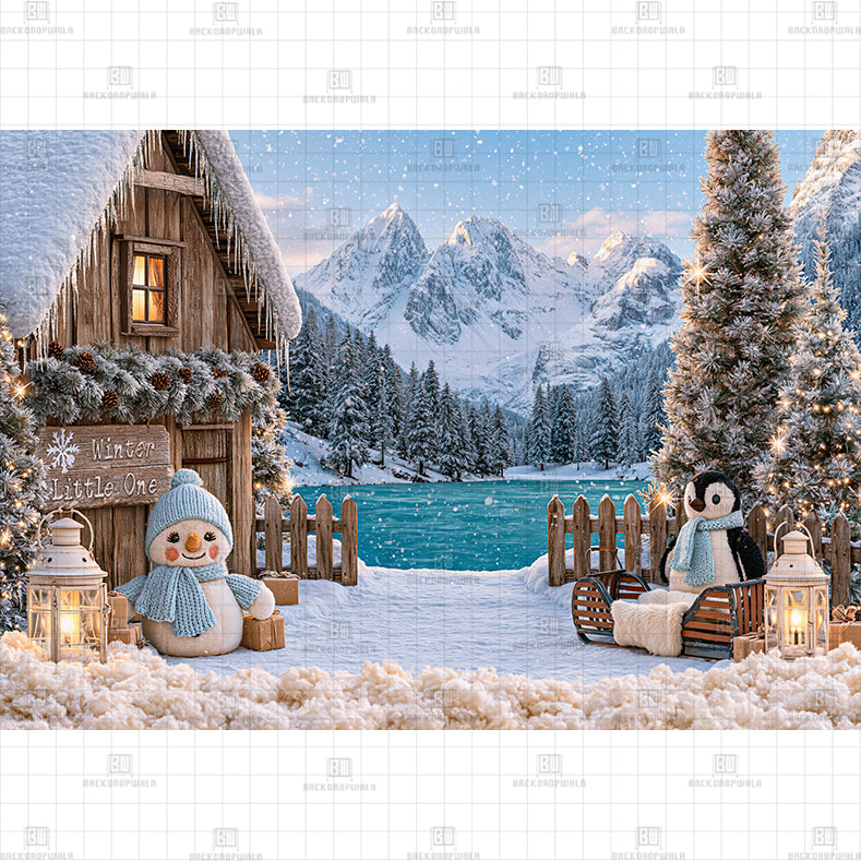 Cozy Mountain Lake Printed Baby Backdrop