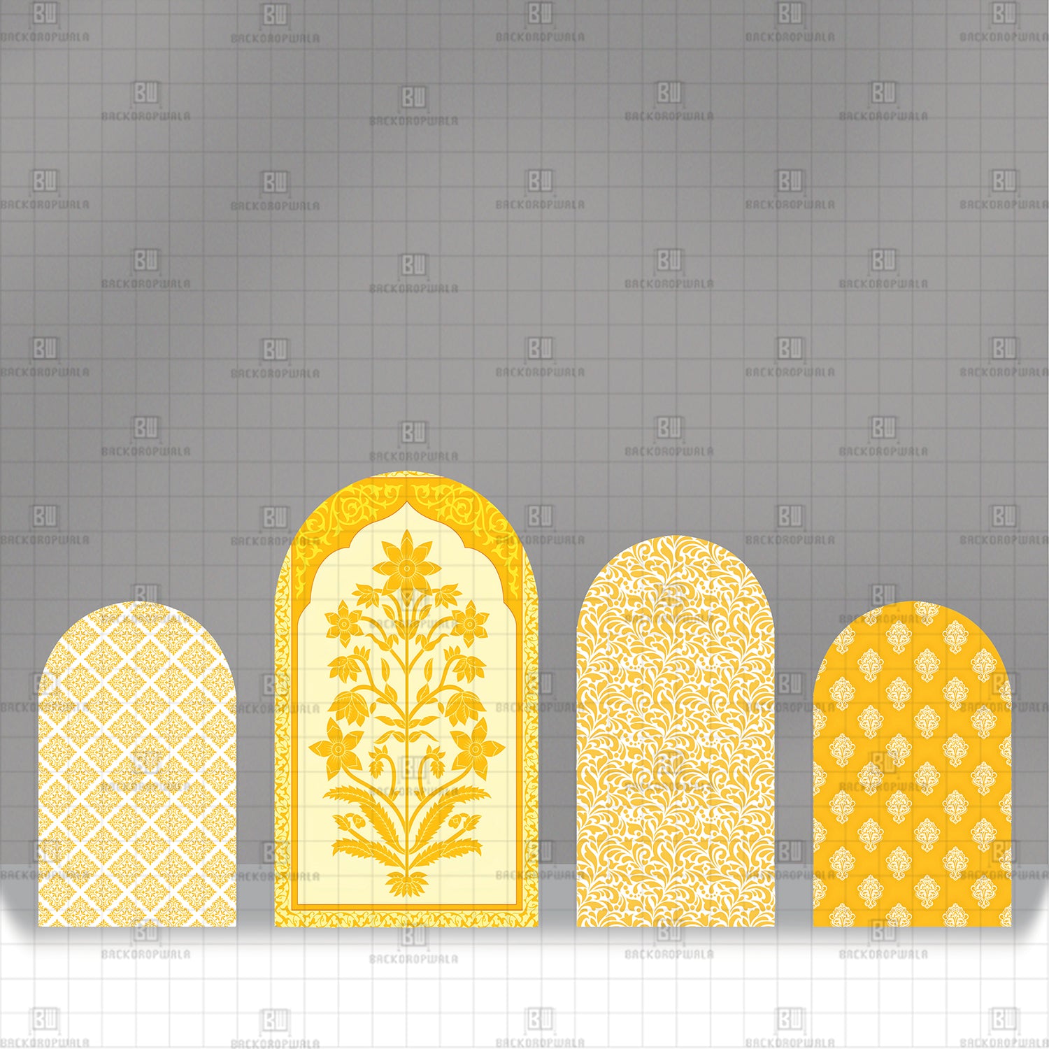 Traditional Mustard Jaal Panels Printed Event Backdrop