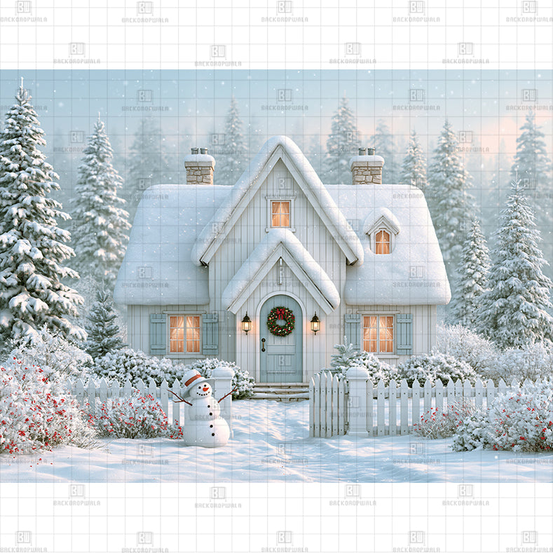 Snowy Town Houses Printed Baby Backdrop