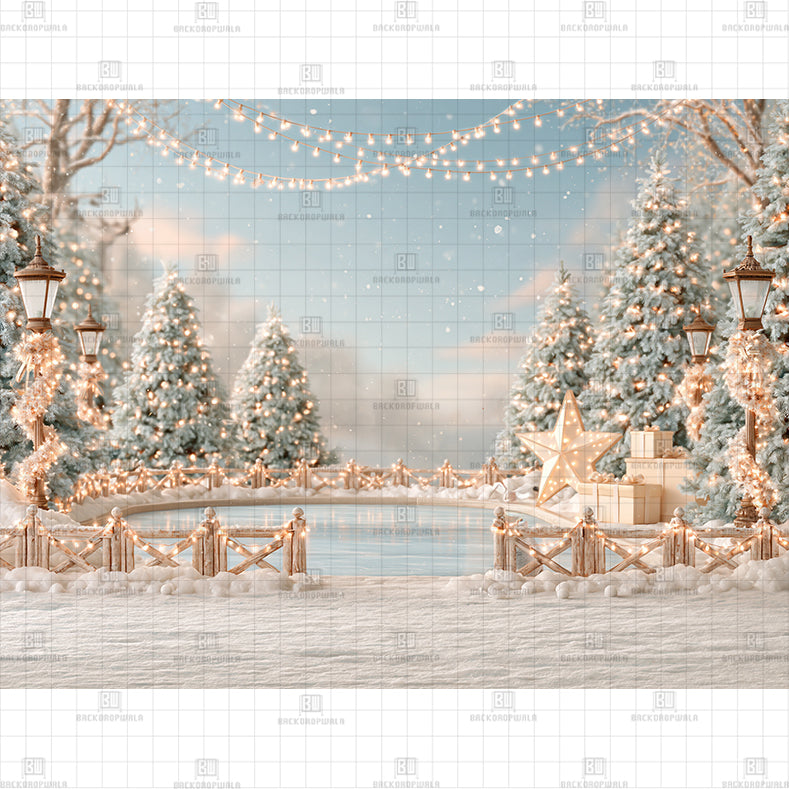 Winter Town Skyline Printed Baby Backdrop
