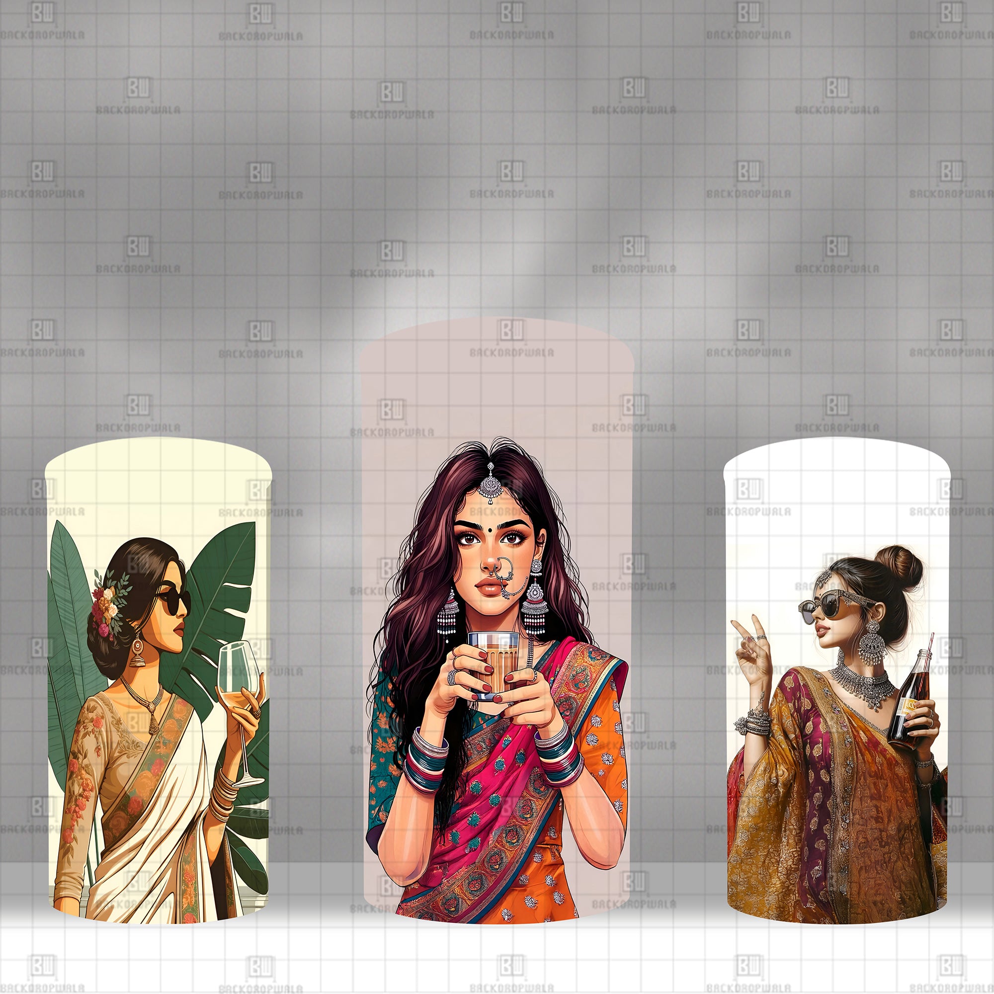 Modern Mehendi Magic Theme Drum Cover Backdrop