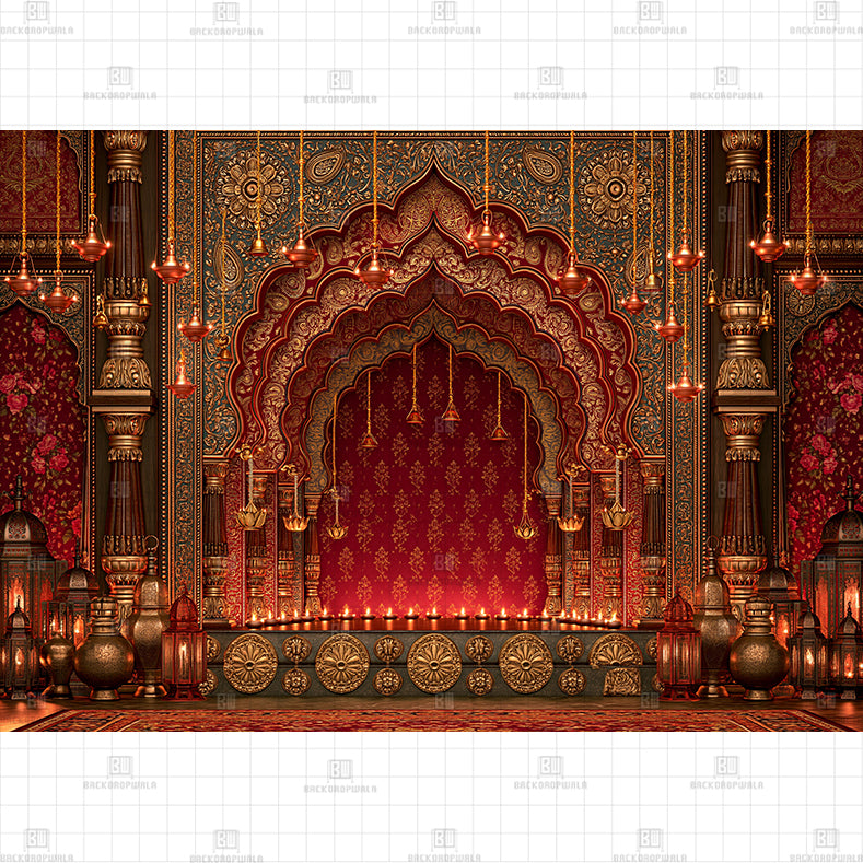 Royal Palace Altar with Medallion Steps Printed Diwali Baby Backdrop