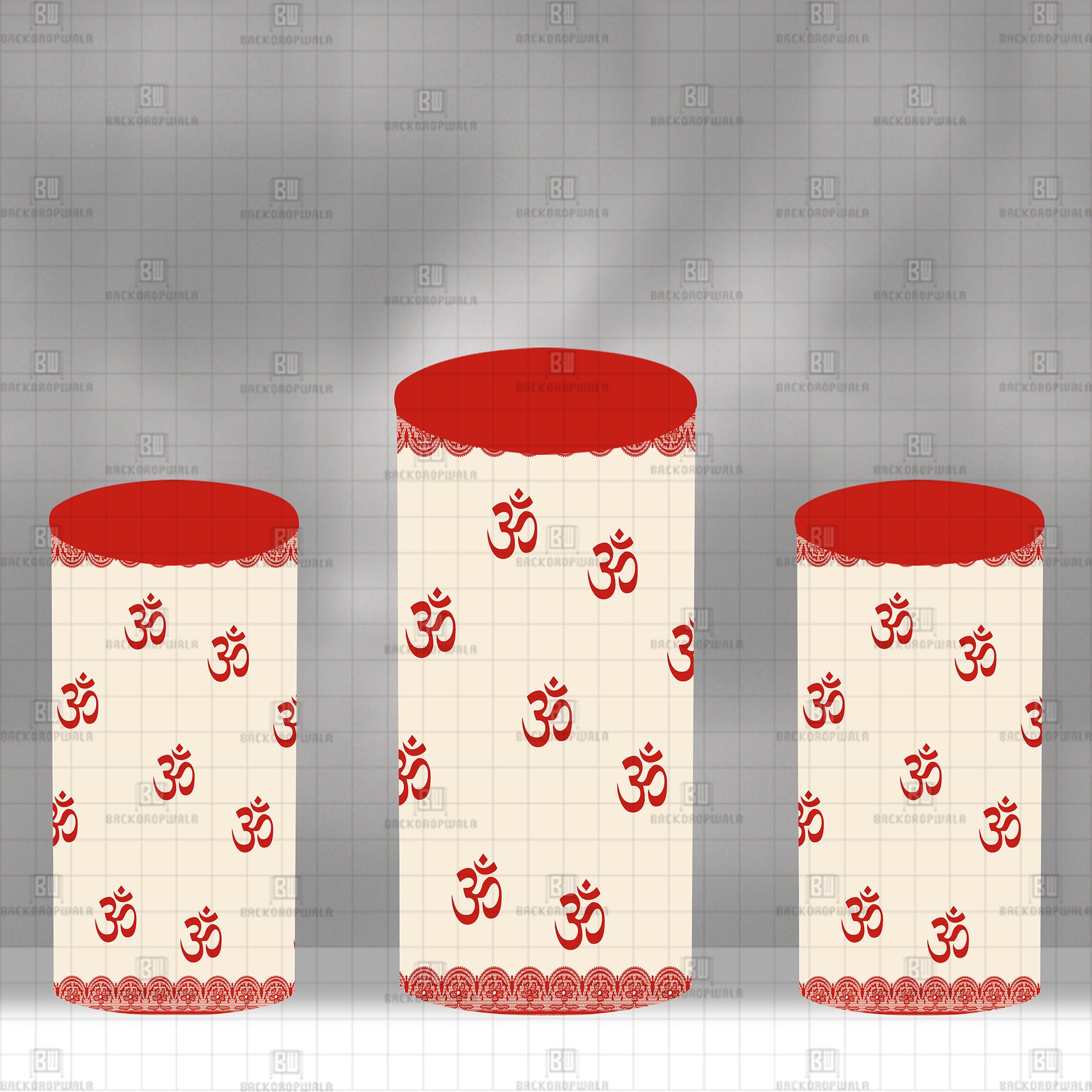 Red Om Symbols Theme Drum Cover Backdrop