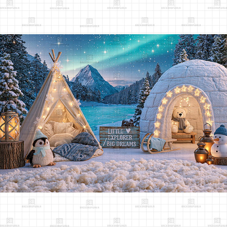 Forest Snowman Scene Printed Baby Backdrop