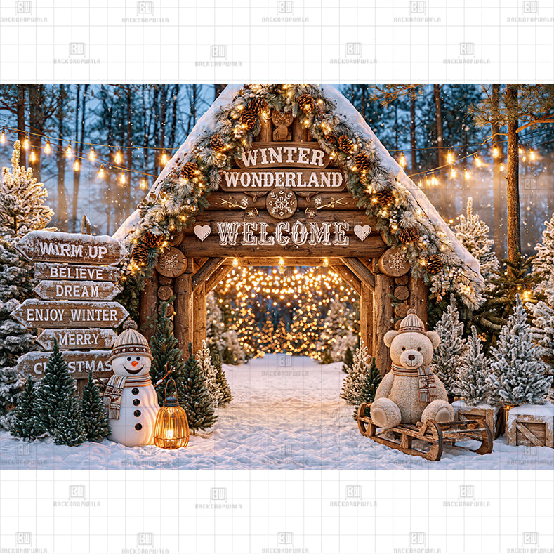 Red Cottage Winter Printed Baby Backdrop