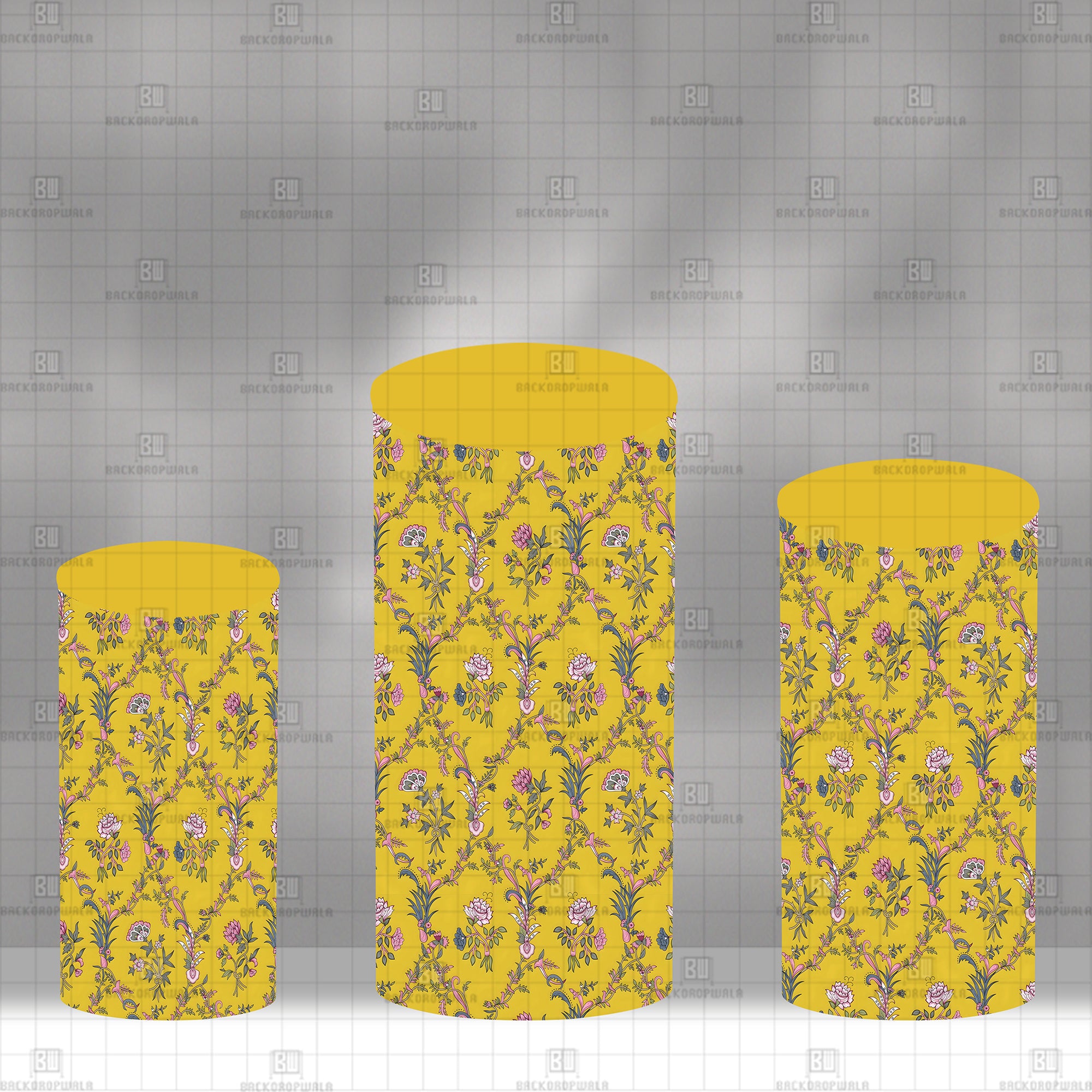 Yellow Pattern Pedestals Theme Drum Cover Backdrop