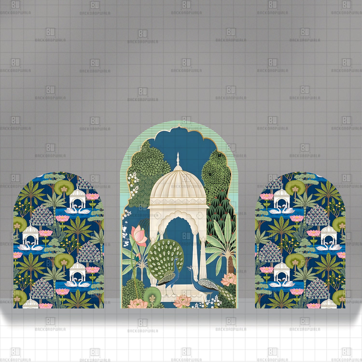 Teal and Terracotta Arches Theme Printed Event Backdrop