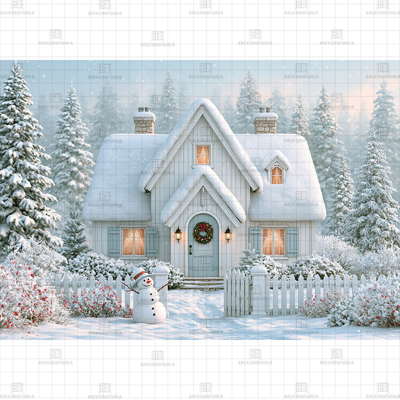 Fairytale Winter Cottage Christmas Printed Baby Backdrop
