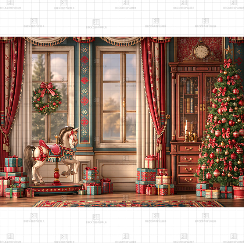 Grand Crimson Drape Christmas Printed Baby Backdrop