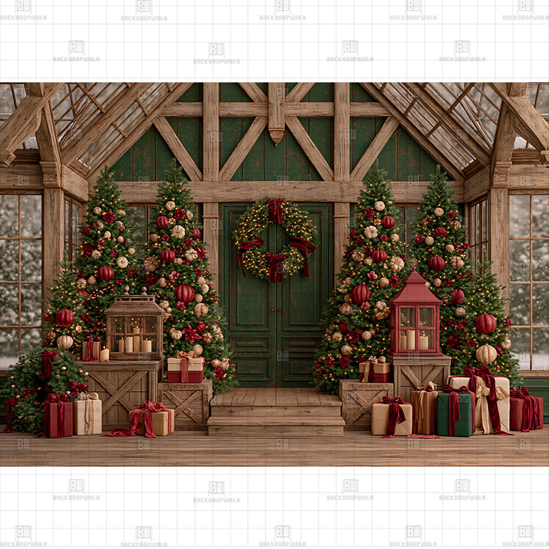 Emerald Wood Cabin Christmas Printed Baby Backdrop