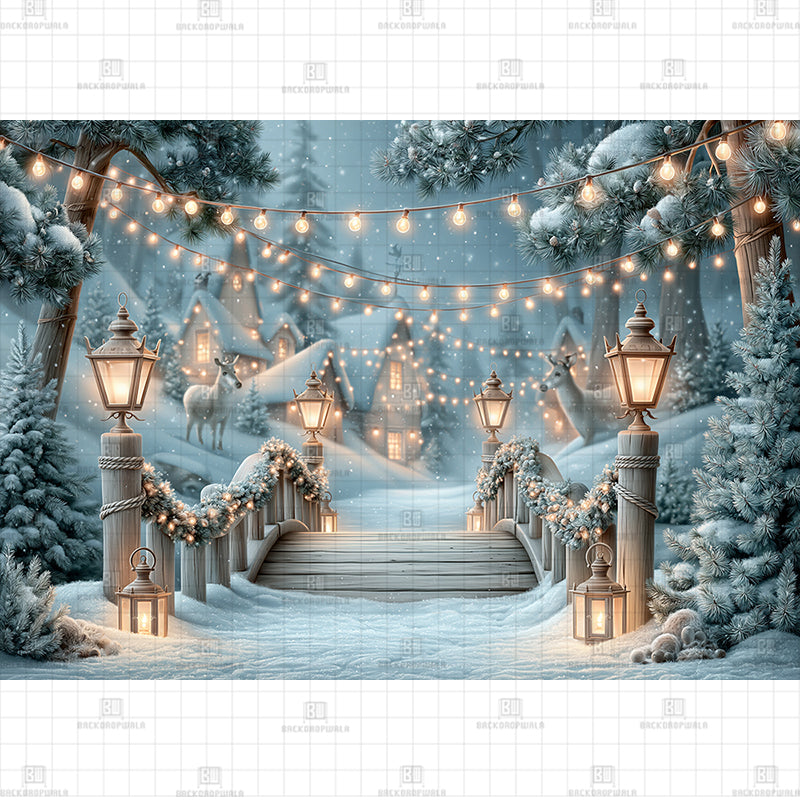 Whimsical Snowy Bridge Christmas Printed Baby Backdrop