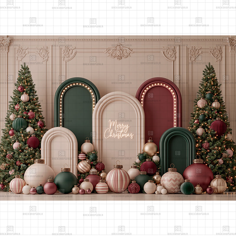 Glam Winter Palette Arched Christmas Printed Baby Backdrop