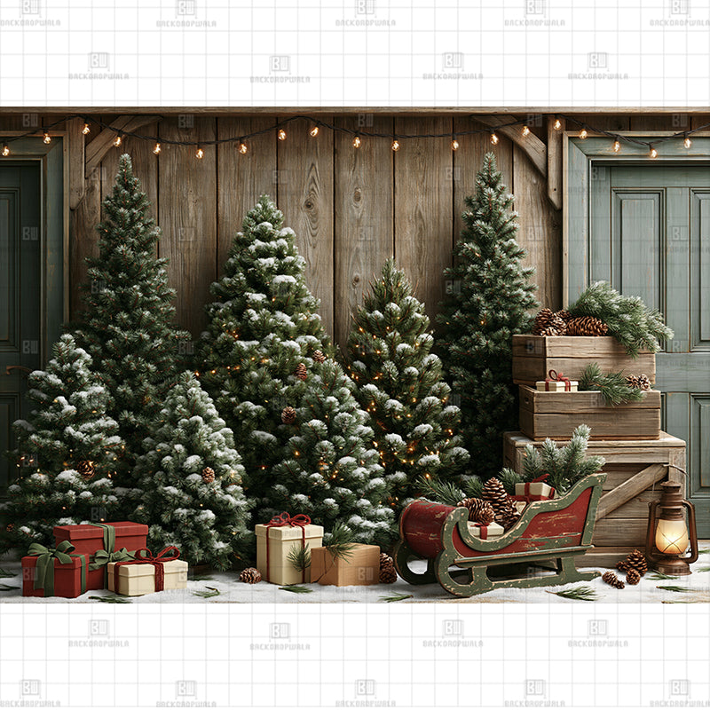 Frosted Pine Tree Christmas Printed Baby Backdrop