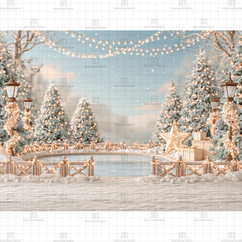 Starlight Snowy Pond Christmas Printed Baby Backdrop