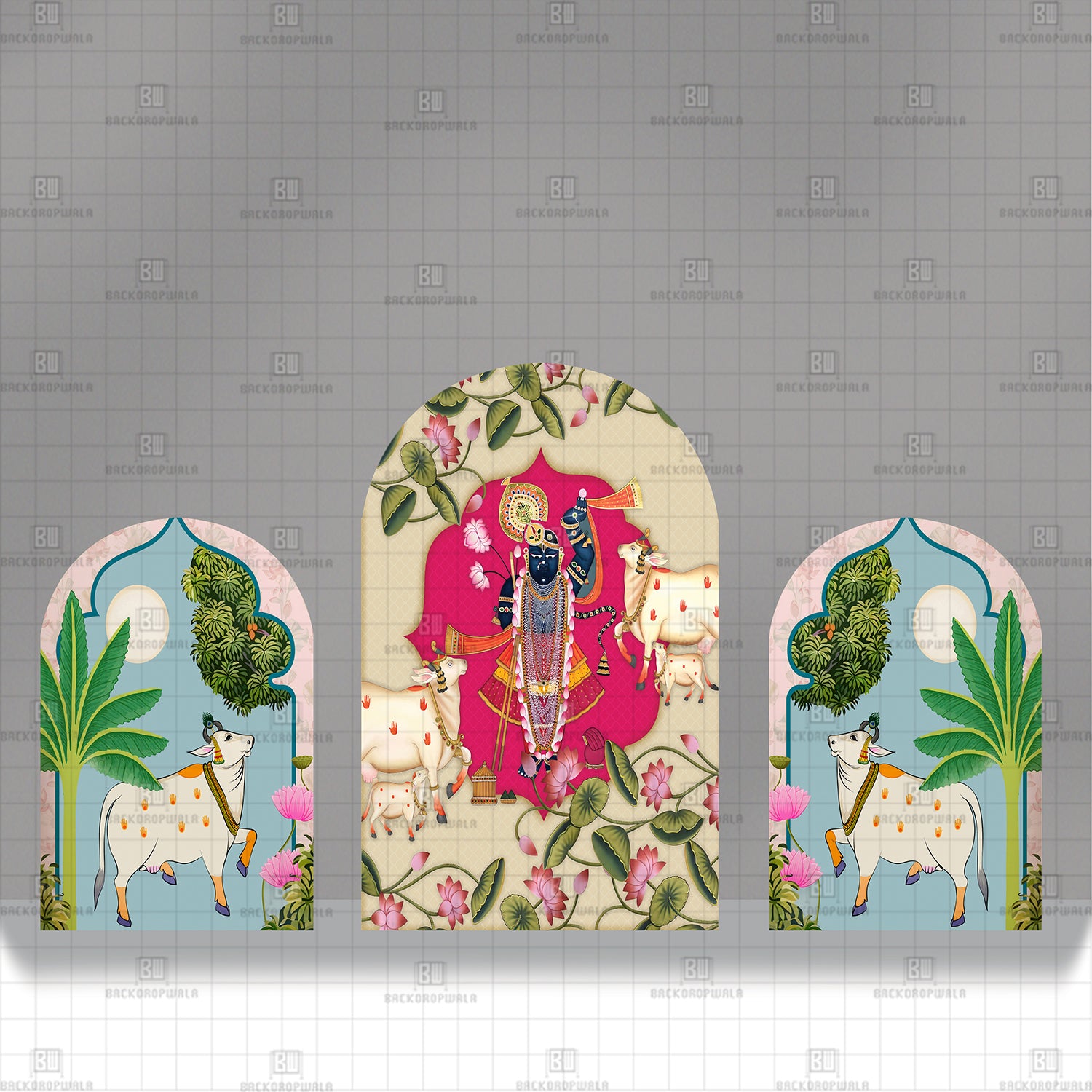 Shreenathji with Pink Theme Printed Event Backdrop