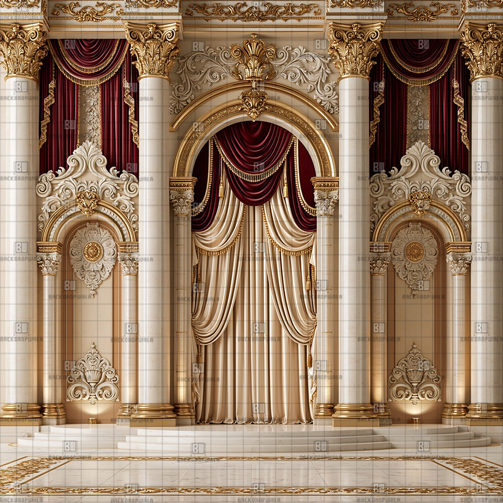 Royal Grand Ballroom Arch Ganesh Decoration Printed Backdrop