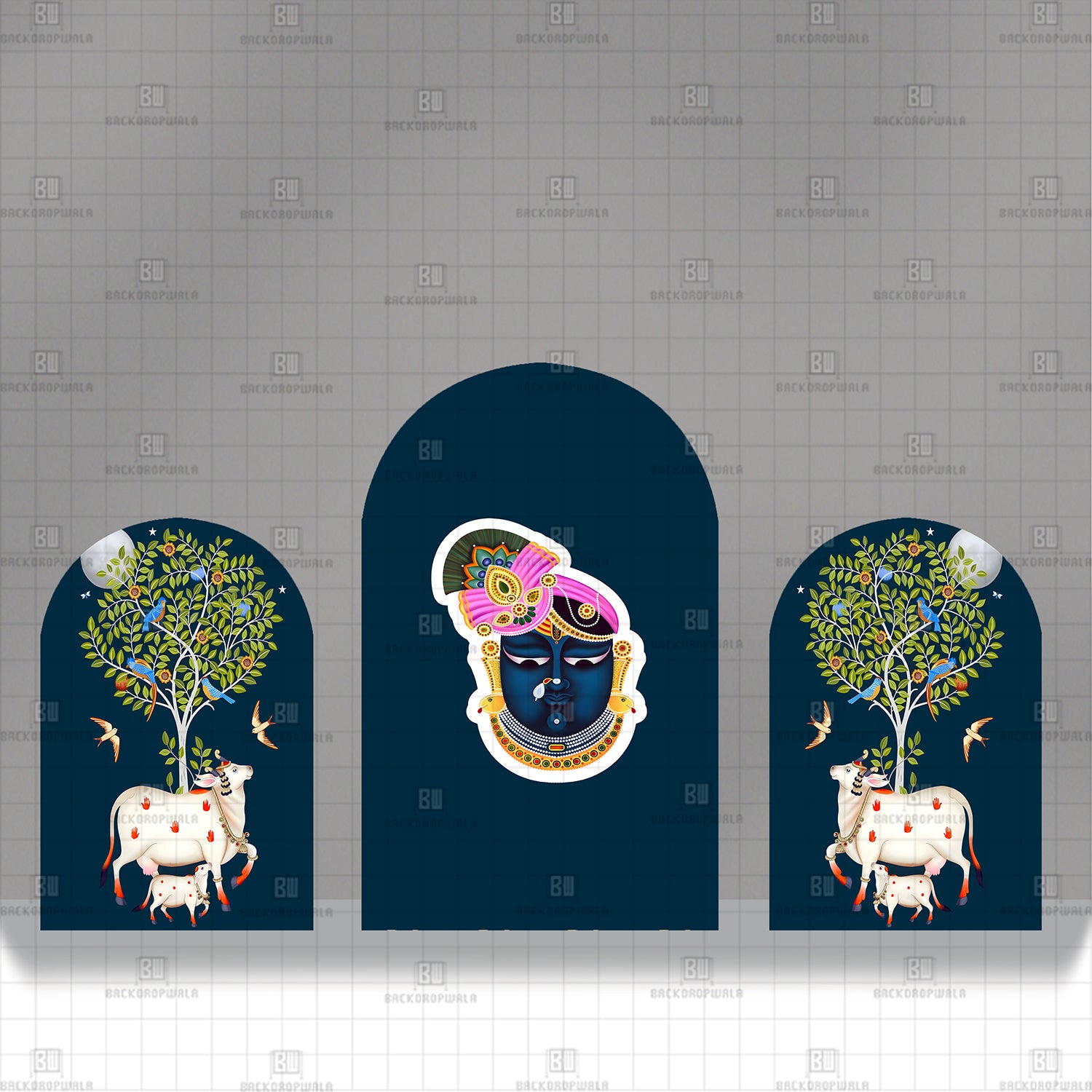 Moonlit Meadows of Gokul Theme Printed Event Backdrop