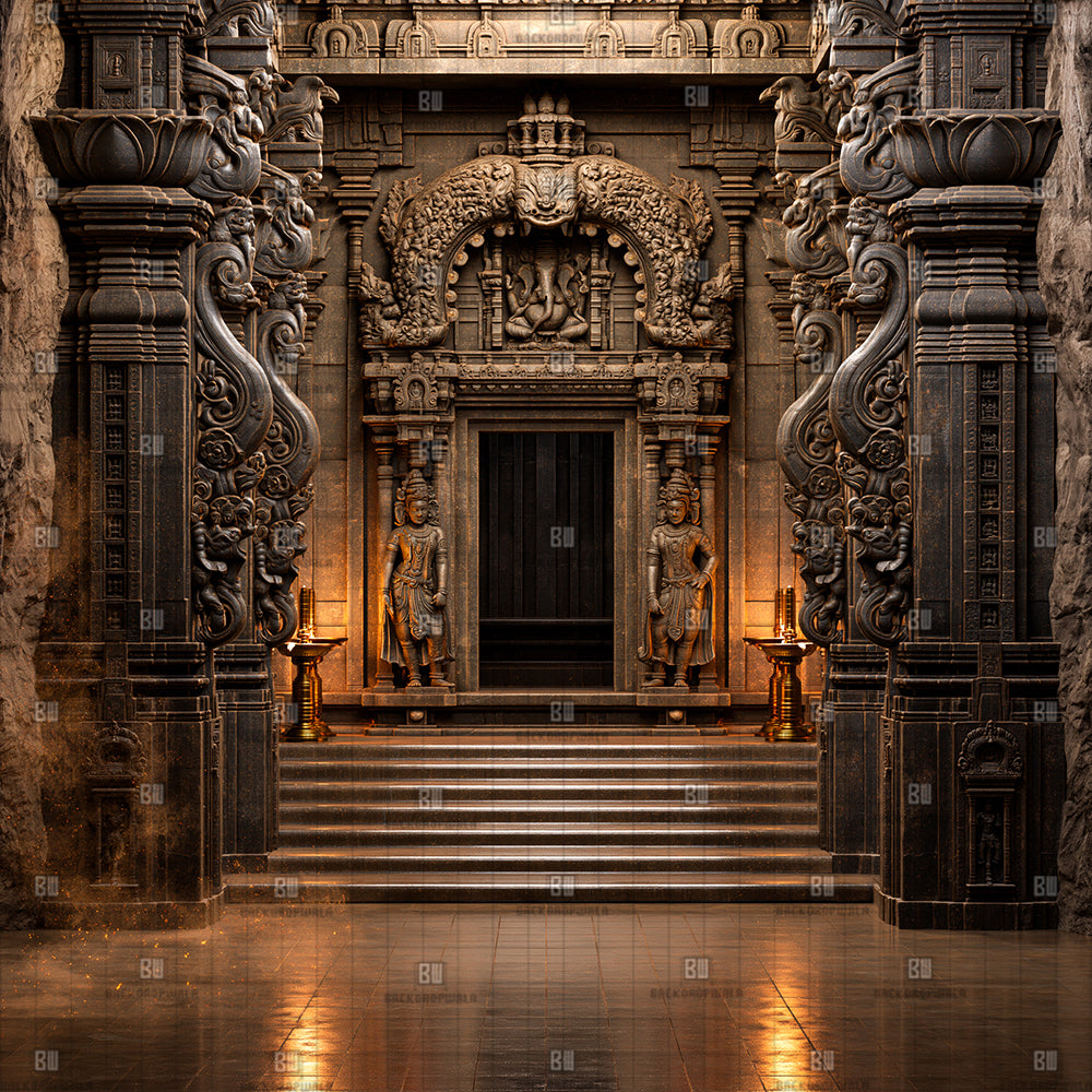 Obsidian Temple Ganesh Decoration Printed Backdrop