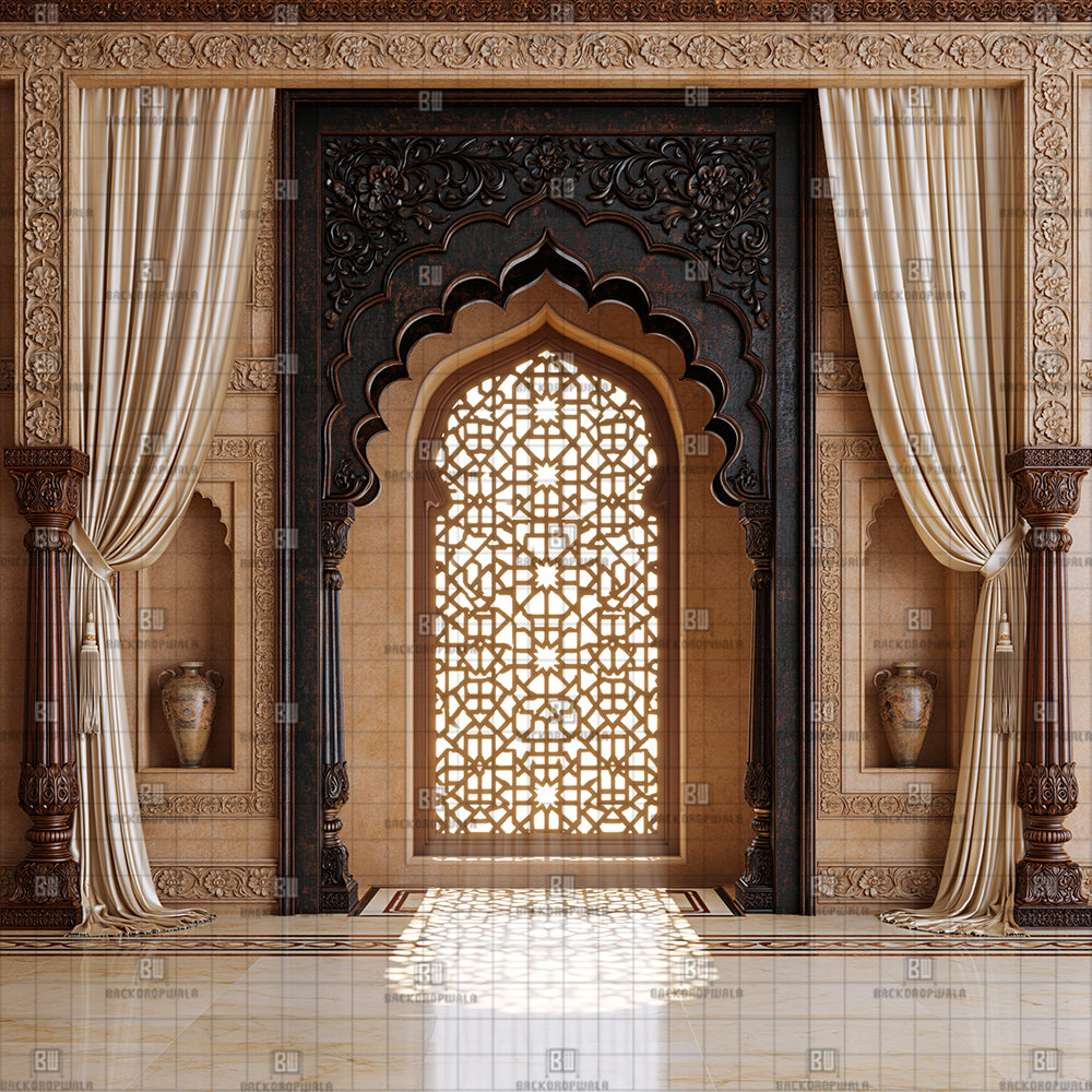 Traditional Moroccan Lattice Ganesh Decoration Printed Backdrop