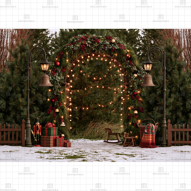 Nutcracker Lantern Arch Christmas Printed Baby Backdrop