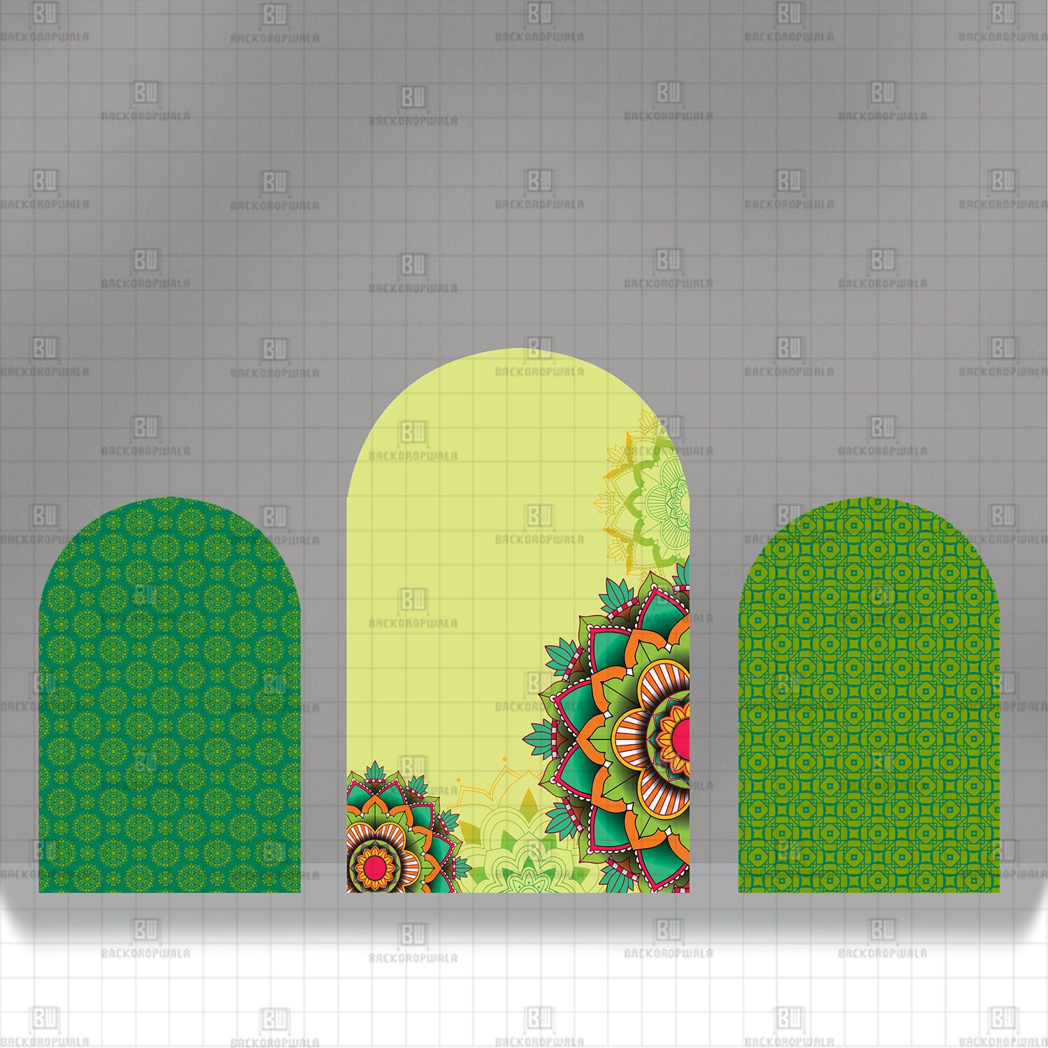 Green Mandalas Theme Printed Event Backdrop