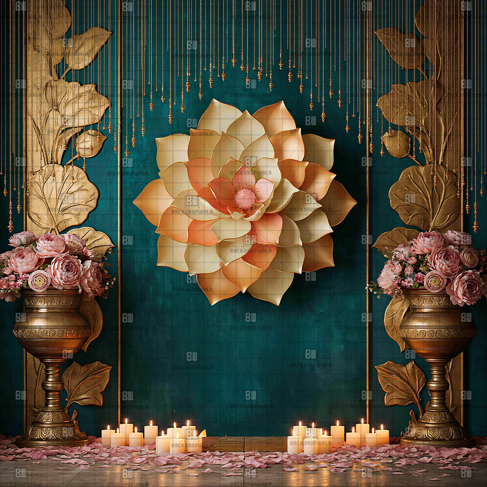 Grand Lotus Blossom Ganesh Decoration Printed Backdrop