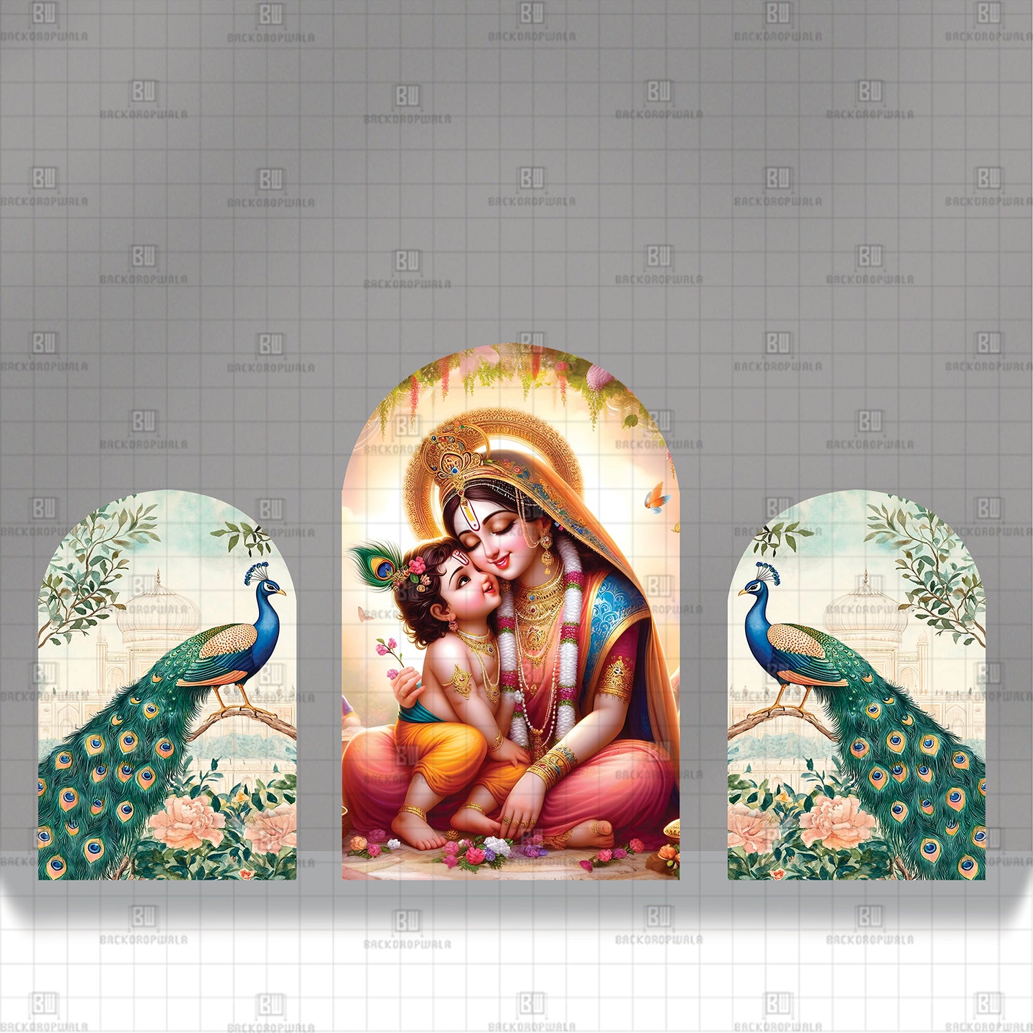 The Golden Aura of Gokul Theme Printed Event Backdrop