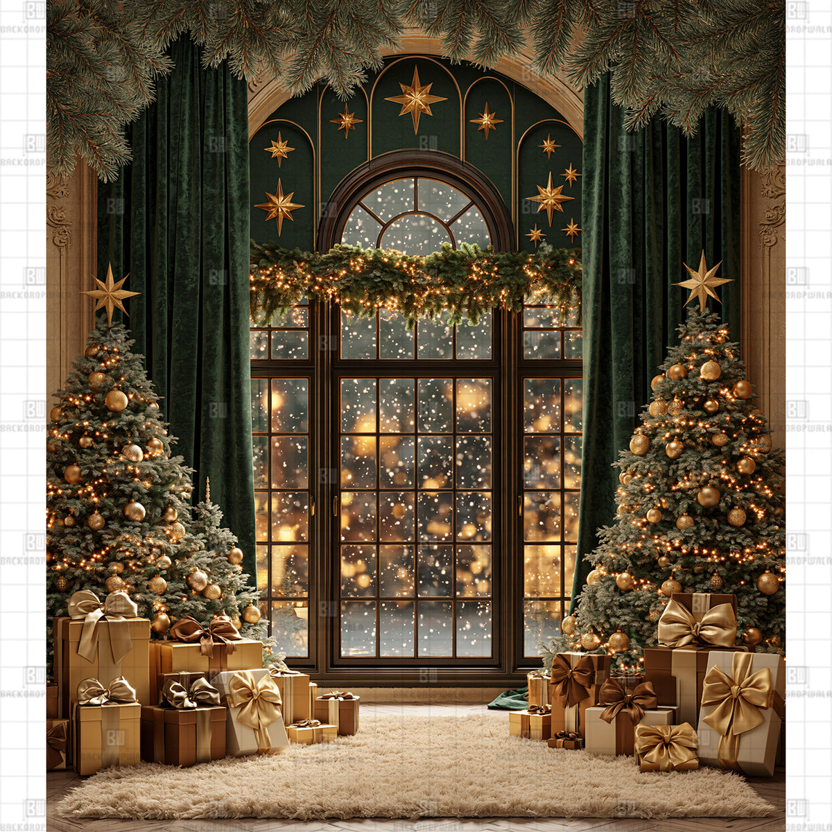Emerald Starry Window Printed Festival Backdrop