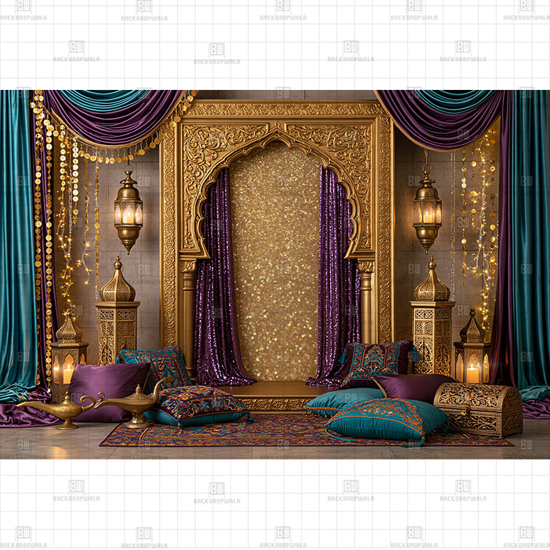 Royal Arabian Nights Golden Archway Printed Baby Backdrop