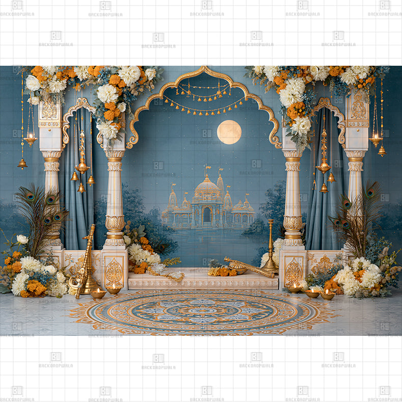 Peacock Feather Archway Printed Baby Backdrop