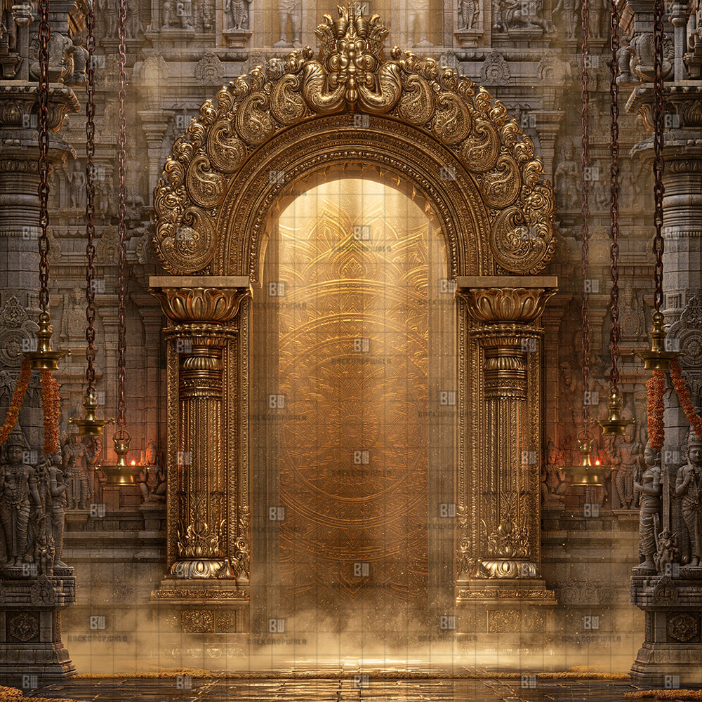 Golden Divine Portal Ganesh Decoration Printed Backdrop