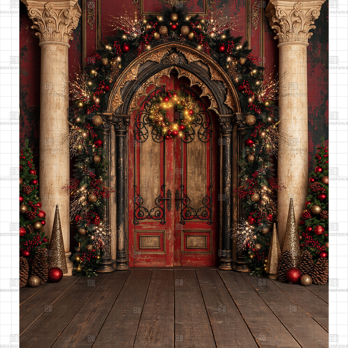 Gothic Crimson Printed Festival Backdrop