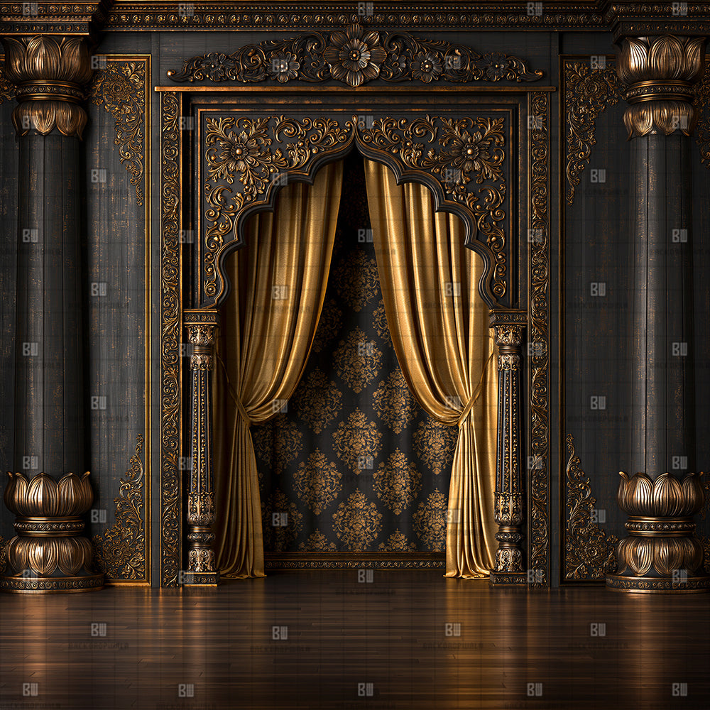 Imperial Gold Satin Ganesh Decoration Printed Backdrop