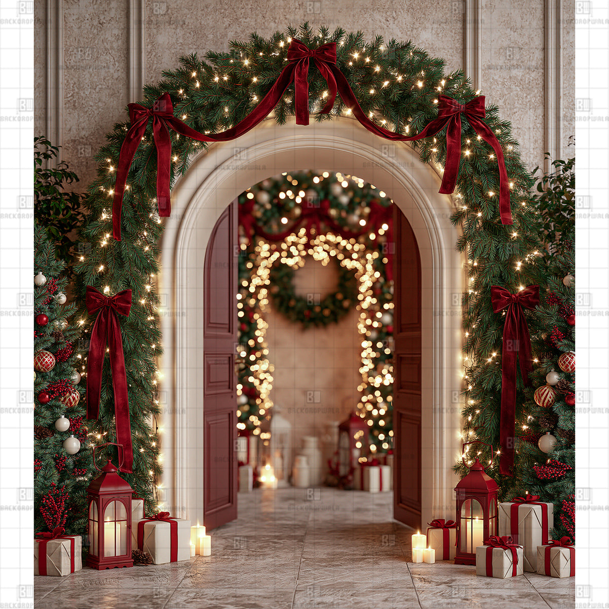 Bokeh Garland Arch Printed Festival Backdrop