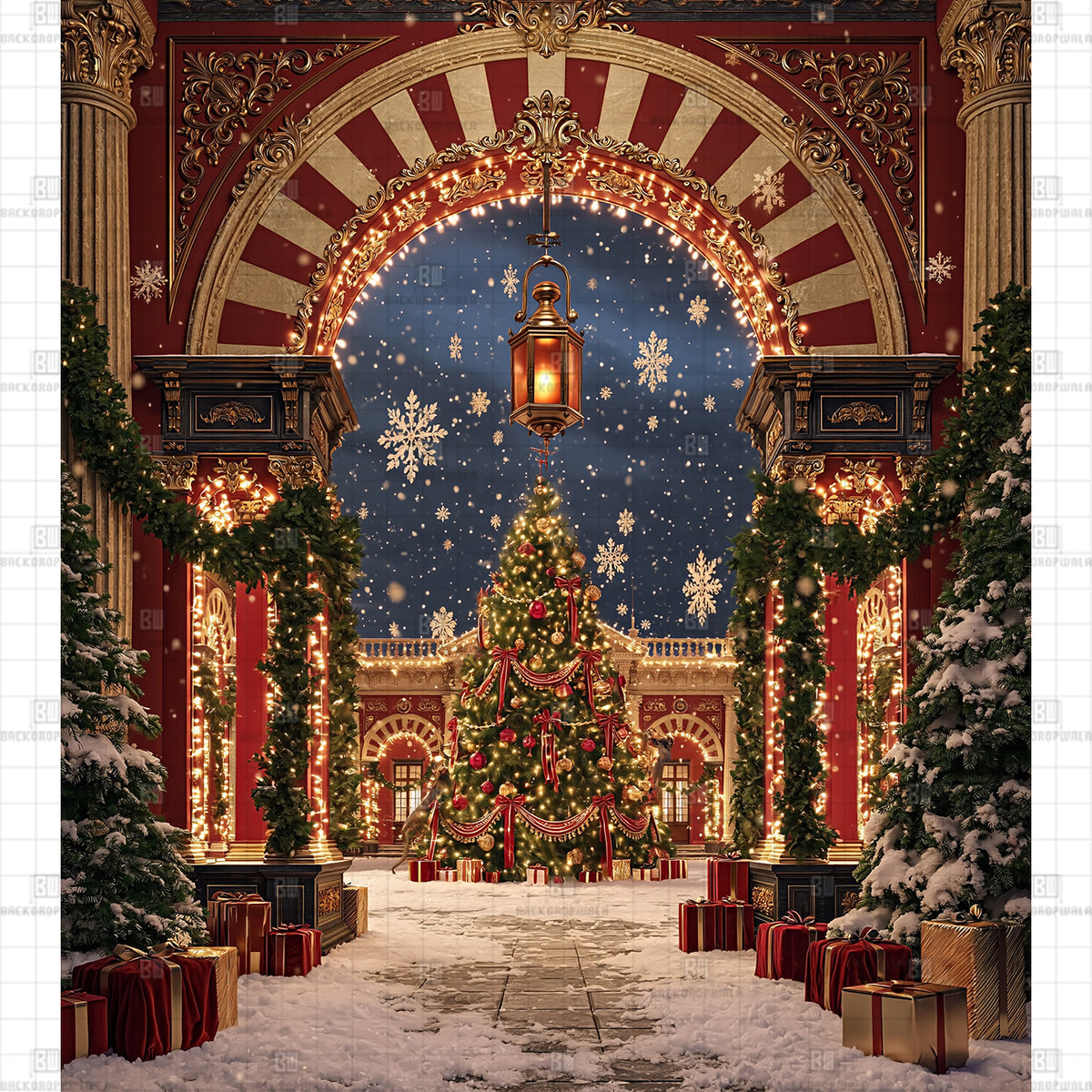 Grand Carousel Christmas Printed Festival Backdrop