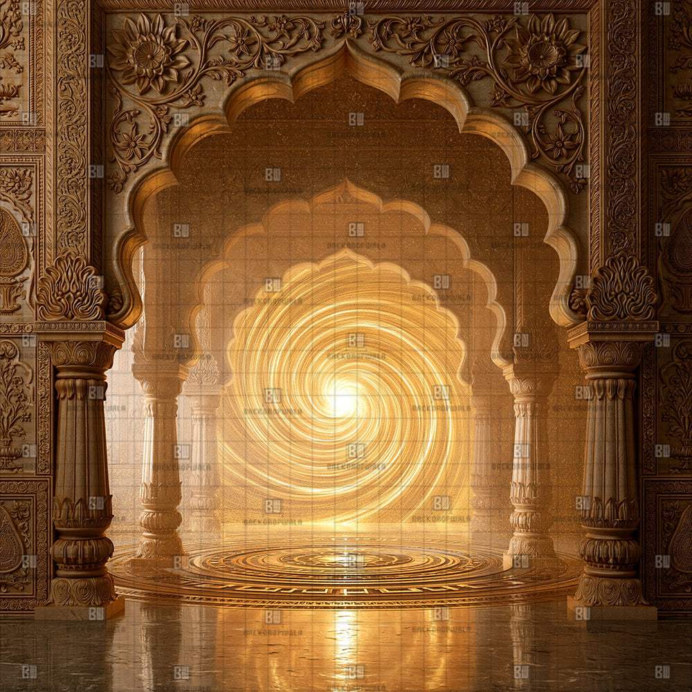 Imperial Golden Vortex Ganesh Decoration Printed Backdrop