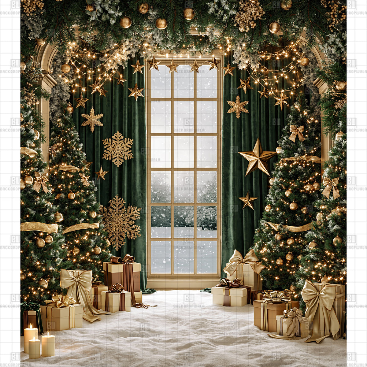 Silent Eve in Velvet Green Printed Festival Backdrop
