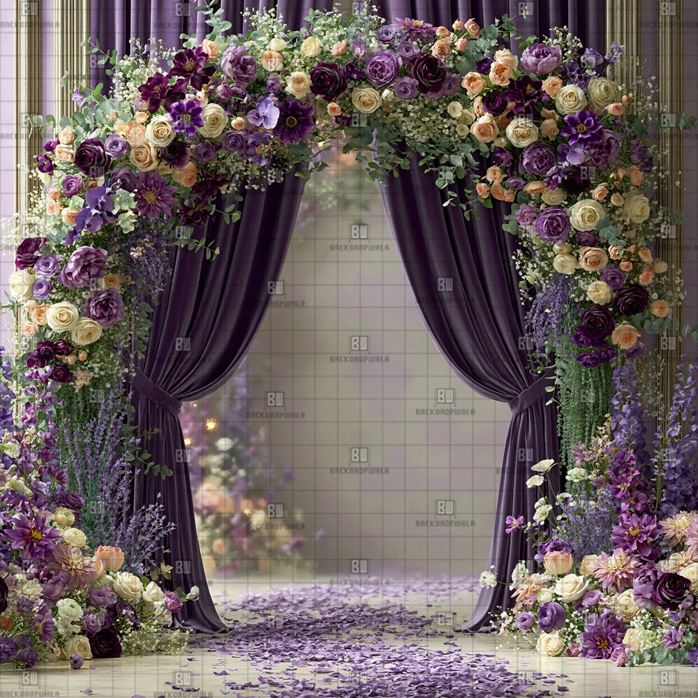 Lavender Floral Arch Ganesh Decoration Printed Backdrop